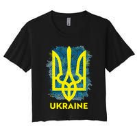 Painted Distressed Pattern Ukraine Coat Of Arms Flag Crop Top
