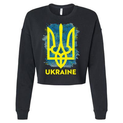 Painted Distressed Pattern Ukraine Coat Of Arms Flag Cropped Pullover Crew