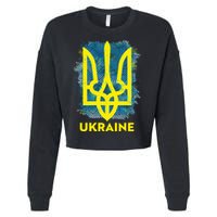 Painted Distressed Pattern Ukraine Coat Of Arms Flag Cropped Pullover Crew