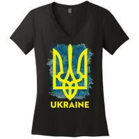 Painted Distressed Pattern Ukraine Coat Of Arms Flag Women's V-Neck T-Shirt