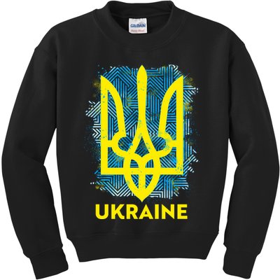 Painted Distressed Pattern Ukraine Coat Of Arms Flag Kids Sweatshirt