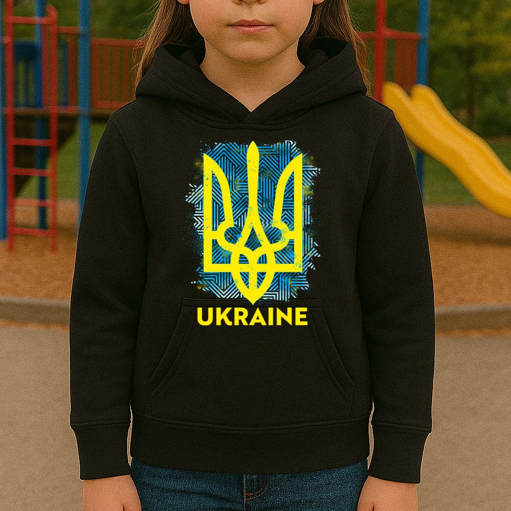 Painted Distressed Pattern Ukraine Coat Of Arms Flag Kids Hoodie