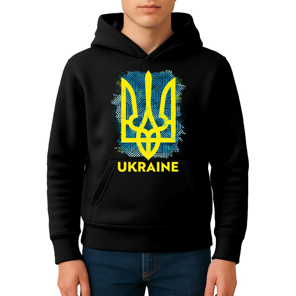 Painted Distressed Pattern Ukraine Coat Of Arms Flag Kids Hoodie