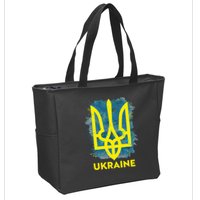 Painted Distressed Pattern Ukraine Coat Of Arms Flag Zip Tote Bag