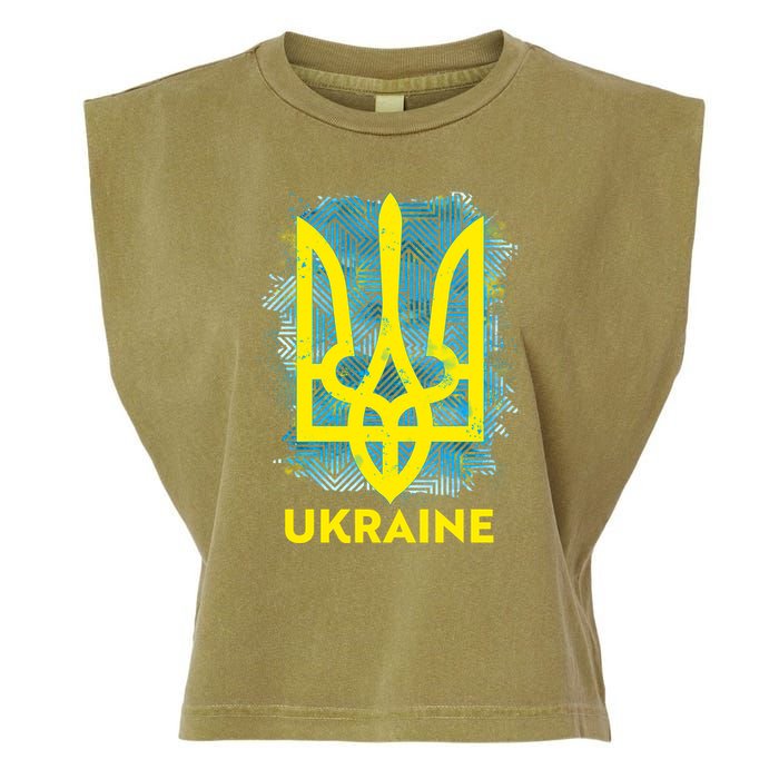 Painted Distressed Pattern Ukraine Coat Of Arms Flag Garment-Dyed Women's Muscle Tee