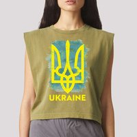 Painted Distressed Pattern Ukraine Coat Of Arms Flag Garment-Dyed Women's Muscle Tee