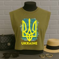 Painted Distressed Pattern Ukraine Coat Of Arms Flag Garment-Dyed Women's Muscle Tee
