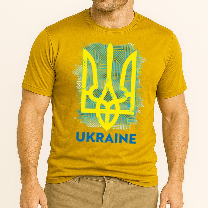 Painted Distressed Pattern Ukraine Coat Of Arms Flag Performance Shirt