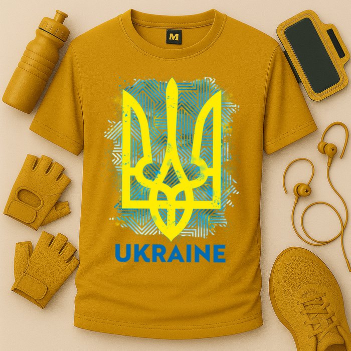 Painted Distressed Pattern Ukraine Coat Of Arms Flag Performance Shirt