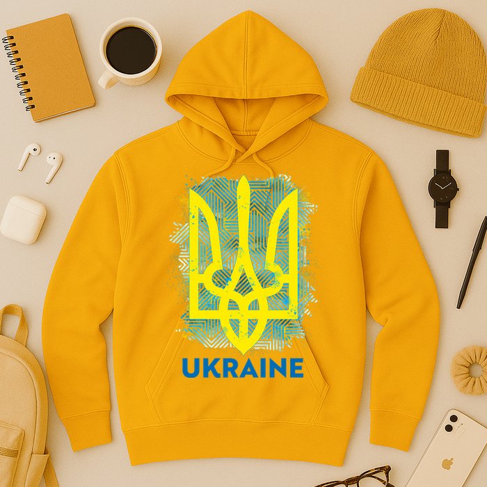 Painted Distressed Pattern Ukraine Coat Of Arms Flag Hoodie