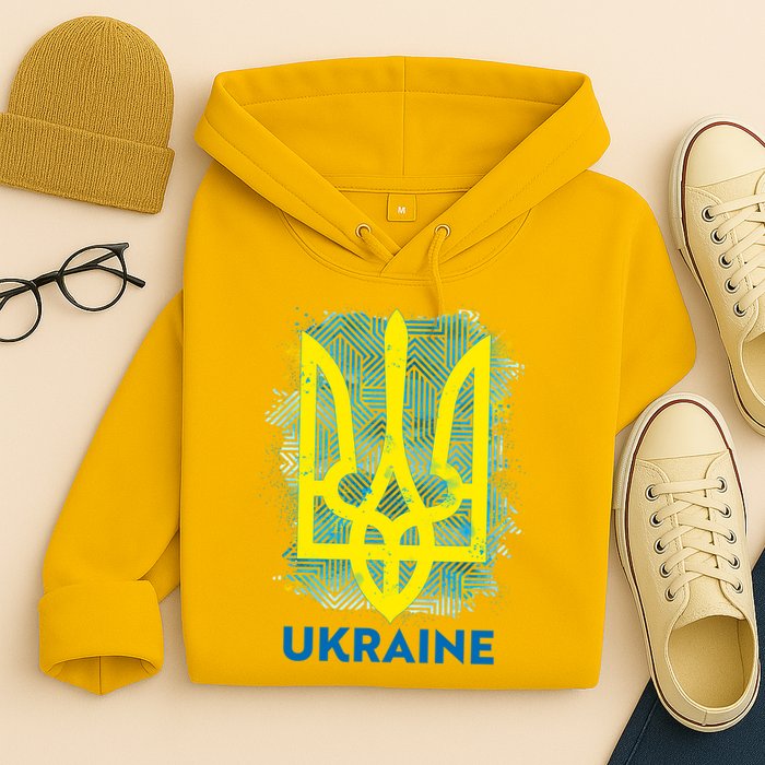 Painted Distressed Pattern Ukraine Coat Of Arms Flag Hoodie