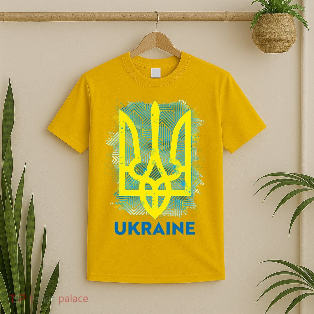 Painted Distressed Pattern Ukraine Coat Of Arms Flag T-Shirt