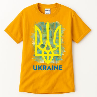 Painted Distressed Pattern Ukraine Coat Of Arms Flag Tall T-Shirt