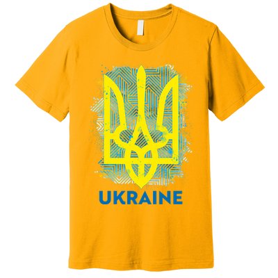 Painted Distressed Pattern Ukraine Coat Of Arms Flag Premium T-Shirt