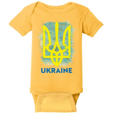 Painted Distressed Pattern Ukraine Coat Of Arms Flag Baby Bodysuit
