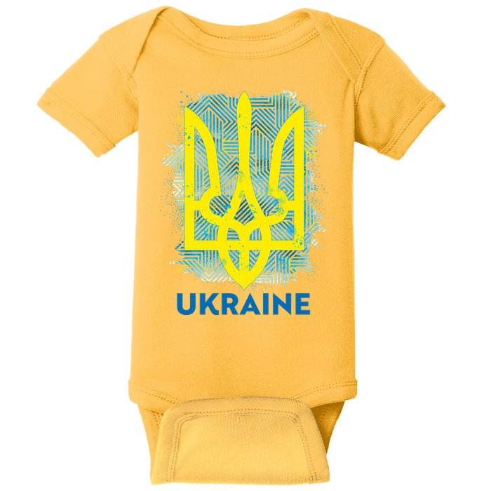 Painted Distressed Pattern Ukraine Coat Of Arms Flag Baby Bodysuit