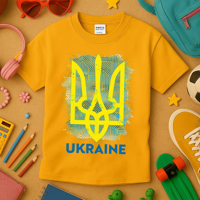 Painted Distressed Pattern Ukraine Coat Of Arms Flag Kids T-Shirt