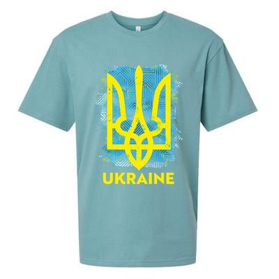 Painted Distressed Pattern Ukraine Coat Of Arms Flag Sueded Cloud Jersey T-Shirt