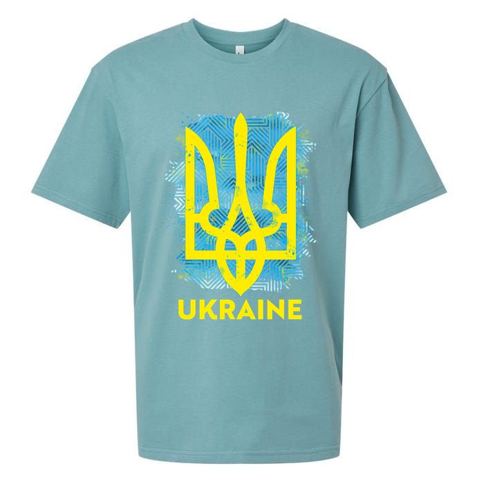 Painted Distressed Pattern Ukraine Coat Of Arms Flag Sueded Cloud Jersey T-Shirt