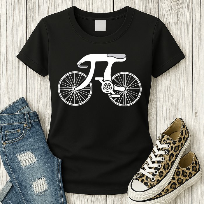 Pi Day Pi Cycle Bicycle Bike Math Symbol 3 14 Cyclist Pun Womens T-Shirt