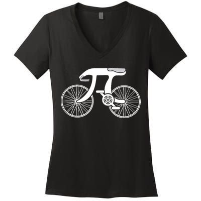 Pi Day Pi Cycle Bicycle Bike Math Symbol 3 14 Cyclist Pun Women's V-Neck T-Shirt