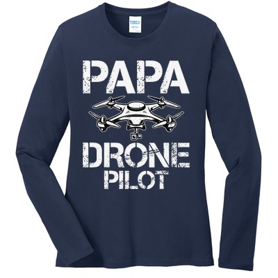 Papa Drone Pilot Drone Operator Fpv Drone Pilot Dad Gifts Ladies Long Sleeve Shirt