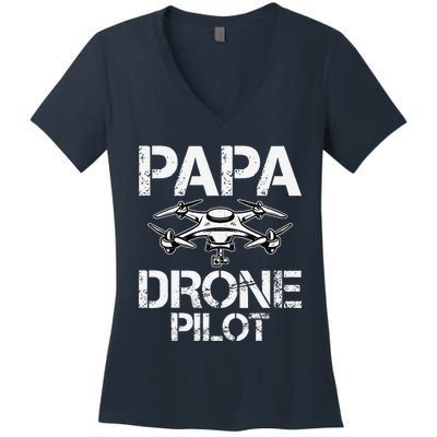 Papa Drone Pilot Drone Operator Fpv Drone Pilot Dad Gifts Women's V-Neck T-Shirt