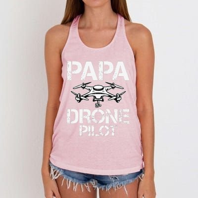 Papa Drone Pilot Drone Operator Fpv Drone Pilot Dad Gifts Women's Knotted Racerback Tank