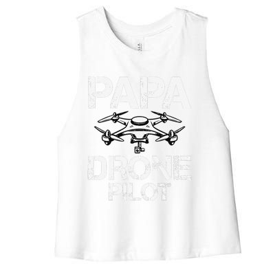 Papa Drone Pilot Drone Operator Fpv Drone Pilot Dad Gifts Women's Racerback Cropped Tank