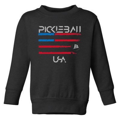 Pickleball Distressed Premium Fit USA Flag Design Premium Toddler Sweatshirt