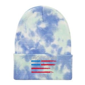 Pickleball Distressed Premium Fit USA Flag Design Premium Tie Dye 12in Knit Beanie