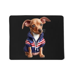 Pinscher Dog Puppy USA Flag Cute American Dogs 4th Of July Mousepad