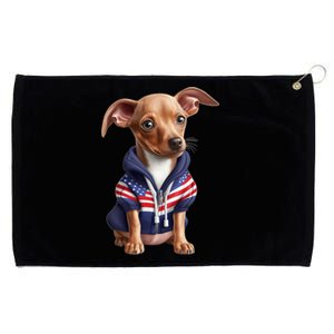 Pinscher Dog Puppy USA Flag Cute American Dogs 4th Of July Grommeted Golf Towel