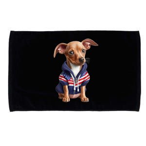 Pinscher Dog Puppy USA Flag Cute American Dogs 4th Of July Microfiber Hand Towel