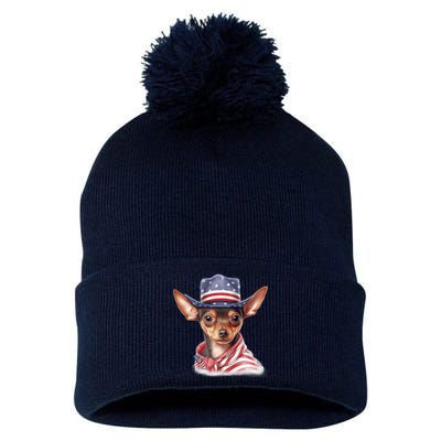 Pinscher Dog Puppy USA Flag Cute American Dogs 4th Of July Pom Pom 12in Knit Beanie