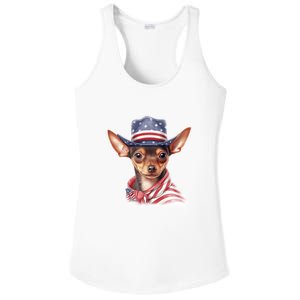 Pinscher Dog Puppy USA Flag Cute American Dogs 4th Of July Ladies PosiCharge Competitor Racerback Tank