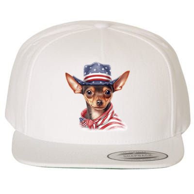 Pinscher Dog Puppy USA Flag Cute American Dogs 4th Of July Wool Snapback Cap