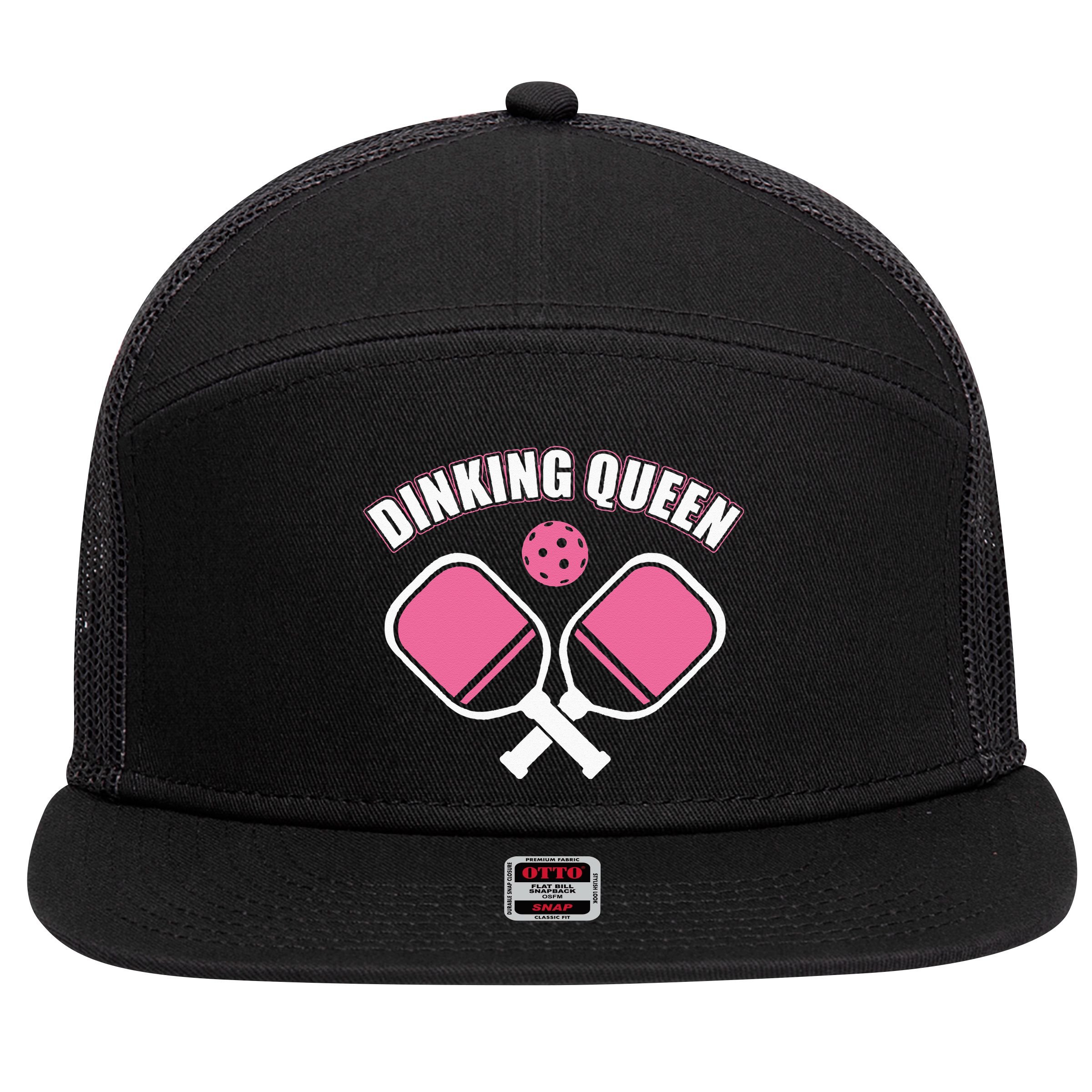 PicklebalI Dinking Queen Wo Pickleball Player 7 Panel Mesh Trucker Snapback Hat