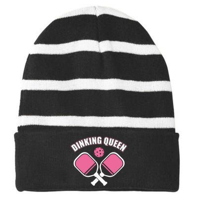 PicklebalI Dinking Queen Wo Pickleball Player Striped Beanie with Solid Band