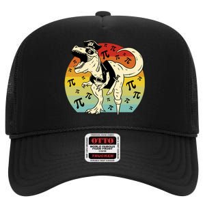 Pirate Dinosaur Retro Sunset Pi Day High Crown Mesh Back Trucker Hat