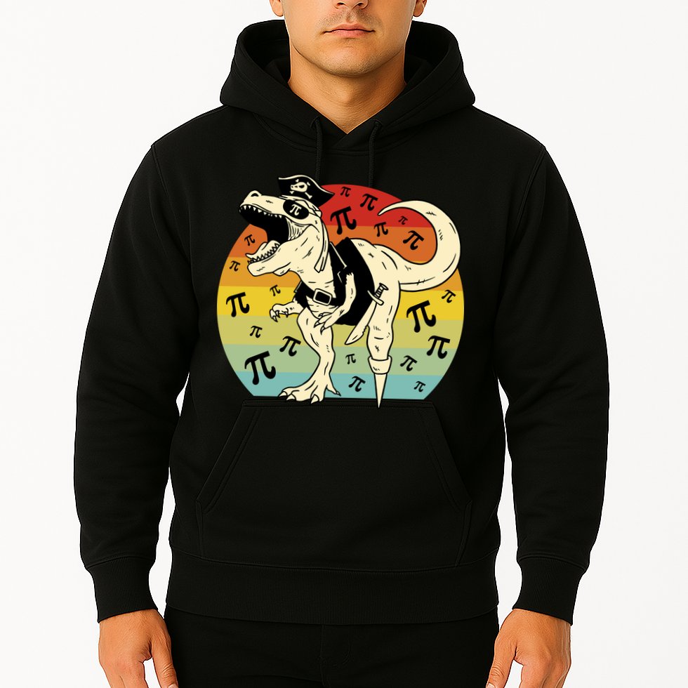 Pirate Dinosaur Retro Sunset Pi Day Hoodie