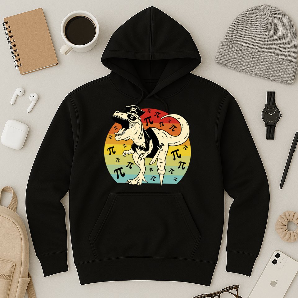 Pirate Dinosaur Retro Sunset Pi Day Hoodie