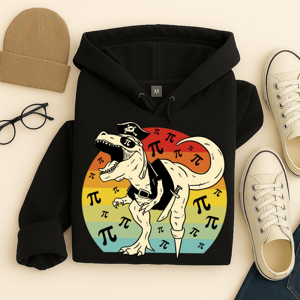 Pirate Dinosaur Retro Sunset Pi Day Hoodie