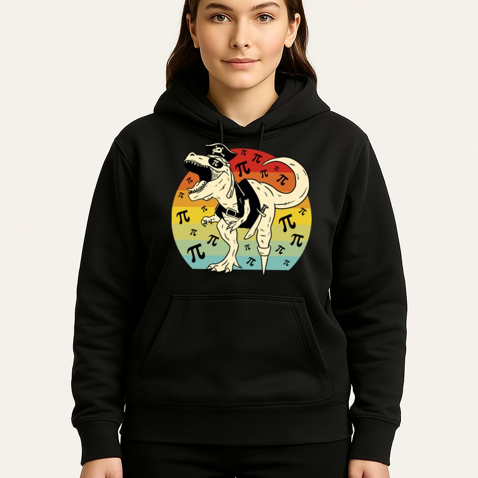 Pirate Dinosaur Retro Sunset Pi Day Hoodie