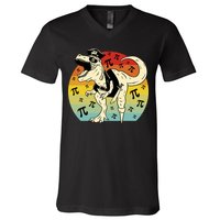 Pirate Dinosaur Retro Sunset Pi Day V-Neck T-Shirt