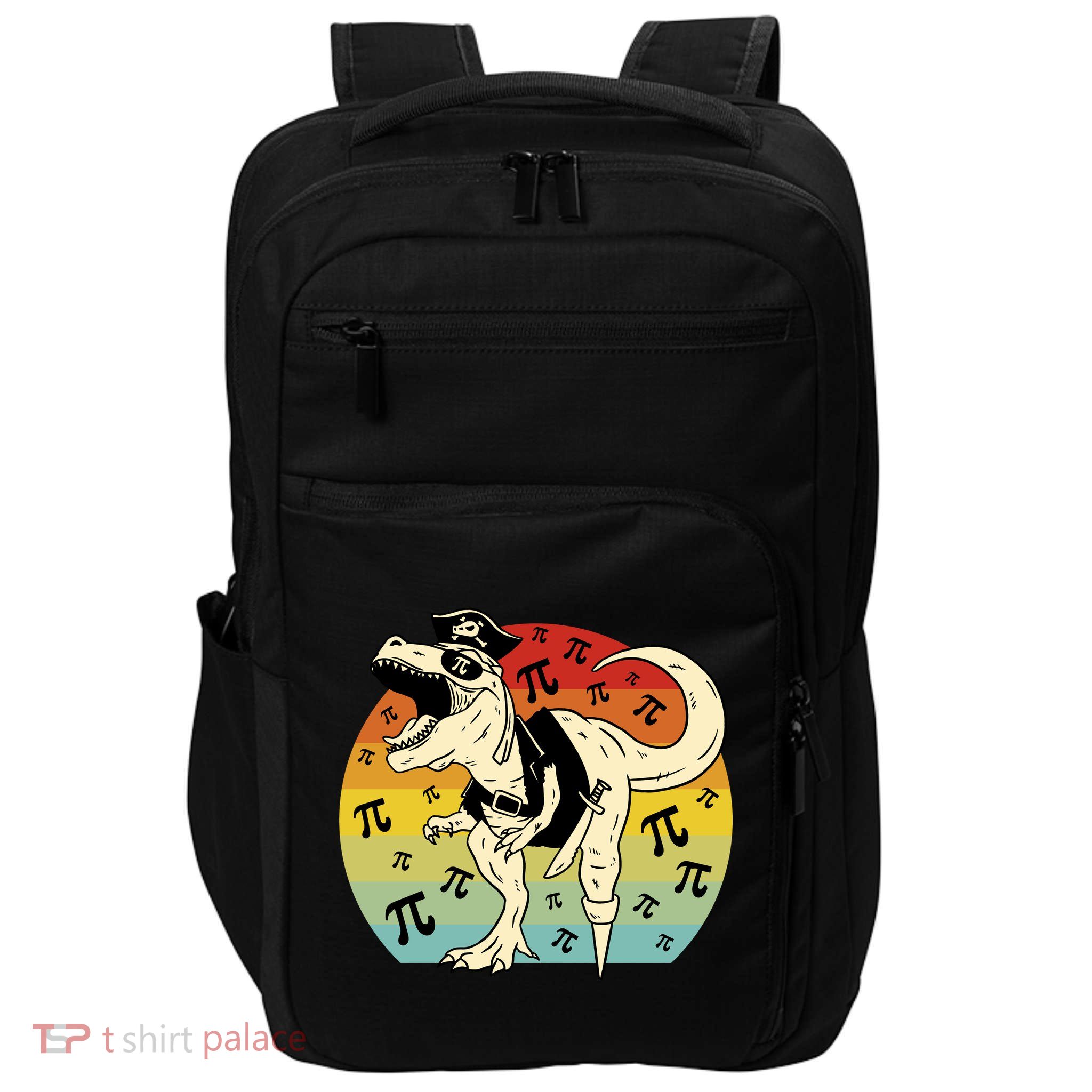 Pirate Dinosaur Retro Sunset Pi Day Impact Tech Backpack