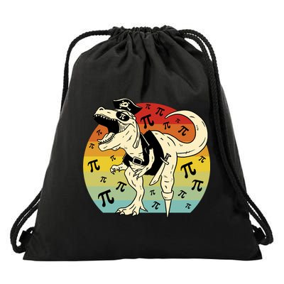 Pirate Dinosaur Retro Sunset Pi Day Drawstring Bag