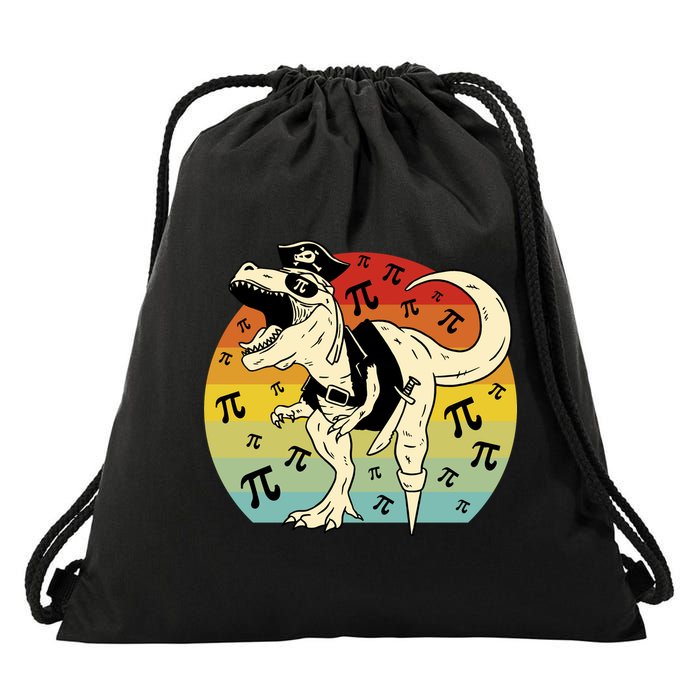 Pirate Dinosaur Retro Sunset Pi Day Drawstring Bag