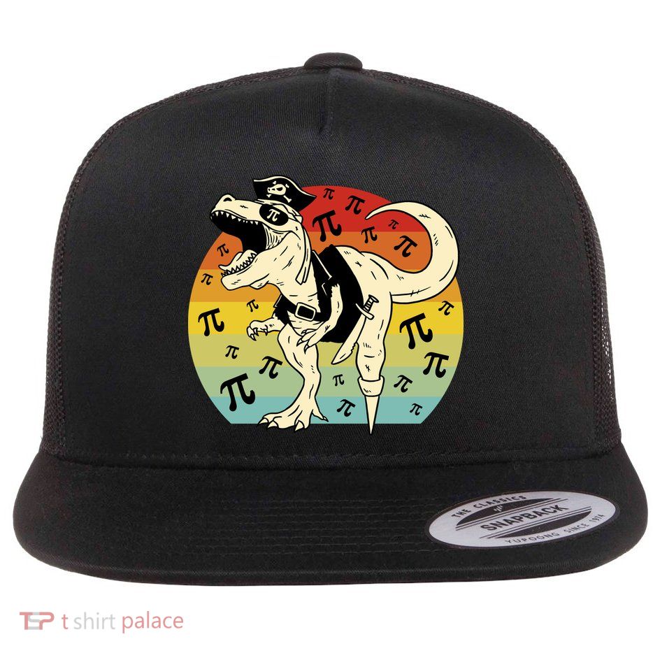 Pirate Dinosaur Retro Sunset Pi Day Flatbill Hat