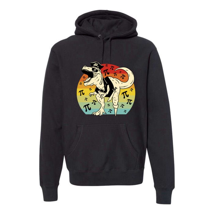 Pirate Dinosaur Retro Sunset Pi Day Premium Hoodie